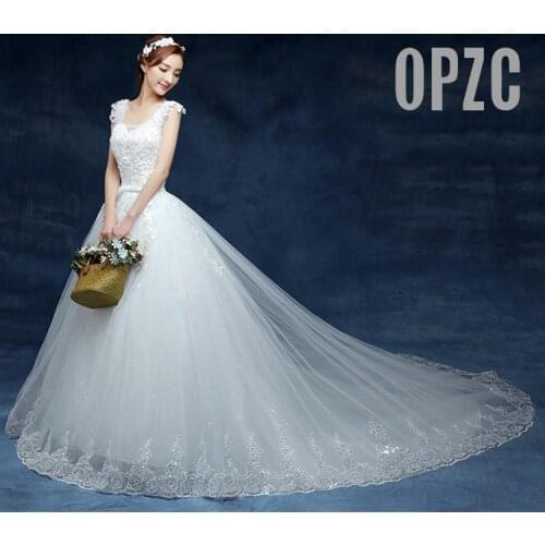 New Style V-Neck 2020 Luxury Princess Long train Embroidery plus size Bridal Gown Wedding Dresses vestidos de noiva robe de T18