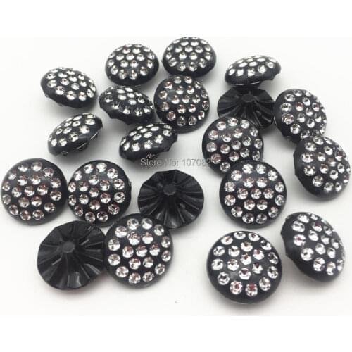 100pcs 20mm Black Silver Drill Rhinestone Acrylic Round Buttons Baby Fancy Button Coat Boots Sewing Clothes Accessory
