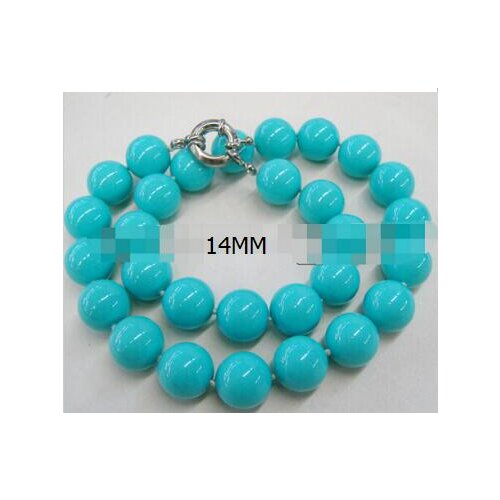 14MM Round blue South Sea Shell Pearl JEWELRY NECKLACE 17.5"