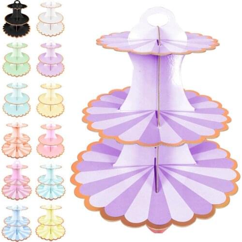 3-Tier Round Cardboard Cupcake Stand Dessert Tower Treat Pastry Cake Serving Platter Food Display Birthday Wedding Party Supplie