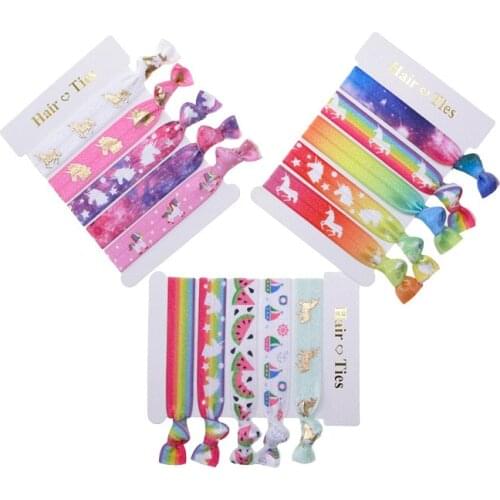 30 card/ lot ,5/8"Print stretch with rainbow gradient unicorn knotted hair band elastic band FOE elastic hair accessories