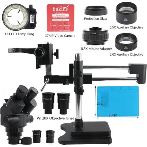 37MP USB HDMI Video Microscope Camera 3.5-90X Simul-Focal Double Boom Stand Trinocular Stereo Microscope For BGA Soldering