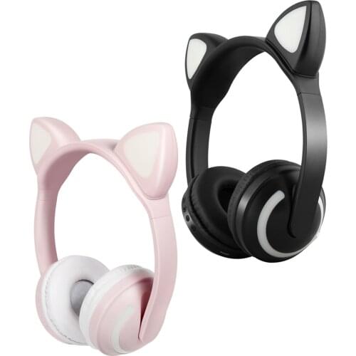 Kids LED Glowing Cat Ear Bluetooth Headphones Headsets, Universal Compatibility