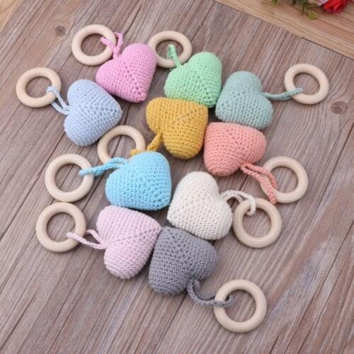 Baby Teether Crochet Wooden Ring Rattle Wooden Teether For Baby Products DIY Crafts Teething Rattle Amigurumi Toys