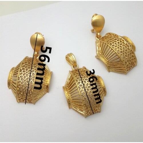 Dubai African Beads Jewelry Set earring trendy geometric Stainless Steel Jewelry sets Gold Color pendant earrings sets For Women