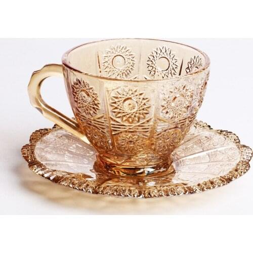 European Retro Household Relief Phnom Penh Amber Sunflower Breakfast Coffee Cup Water Cup Glass Set Wholesale Coffee Mug