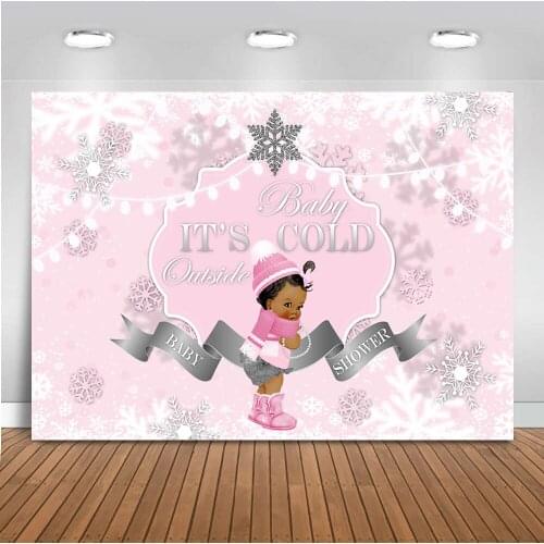 Winter Its Cold Outside Baby Shower Photo Background Wonderland Birthday Party Banner Festival Pink White Snowflake Photography