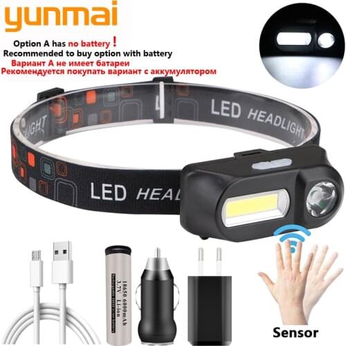 1804 Sensor XP-G Q5 Headlight Camping Headlight 1* 18650 Rechargeable Battery LED COB Bulb Yunmai Lithium Ion 10w Can Camping