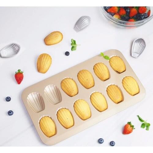 12 Cells Carbon Steel Madeleine Cake Mold Shell Shape Thickened Non-stick Bakeware Biscuit Pastry Fondant Baking Mould Cake Pan