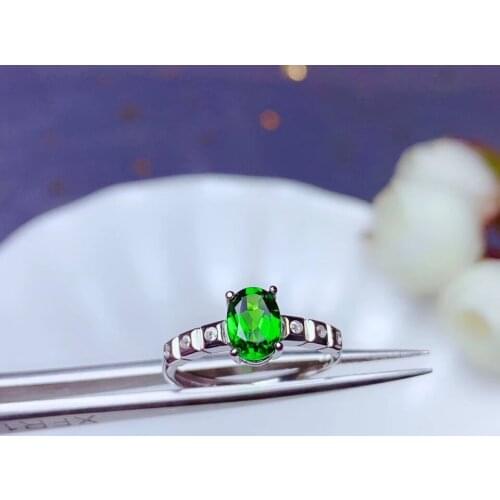 New classic clear green diopside gemstone ring for 925 silver jewelry round bright color natural gem girl birthday party gift