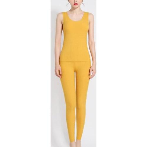 2020 Winter New Ram Thread Heating Vest +pants 2 Pieces Set Women Seamless Thermal Underwear Set Slim Fit Warm Long Johns Suits