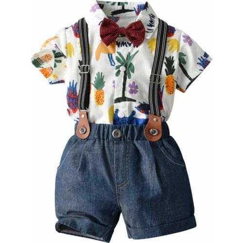 Newborn Gentleman Suit Toddler Boys Clothing Set Kids Short Sleeve Bow Tie Shirt+Suspender Shorts Casual Summer Baby Boy Clothes