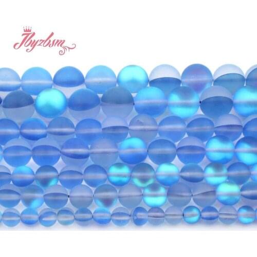 6,8,10,12mm Frost Round Bead Blue Austria Crystal Synthesis Glitter Stone Beads For Necklace Jewelry Making 15"Free Shipping