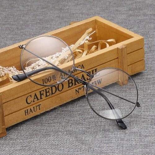Round Vintage Glasses Simple Frame Lens Flat Classic Light Myopia Metal Ladies Glasses Frame Literary Scholar Style Glasses