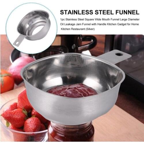 1pc Stainless Steel Square Wide Mouth Funnel Large Diameter Oil Leakage Jam Funnel with Handle Kitchen Gadget for Home Kitchen
