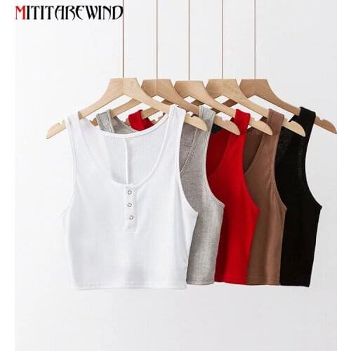 Summer Sexy Women Crop Tops Outer Wear Sleeveless Short Corset Top 100%cotton U-collar Knitted Bar Tank Top White/red/black/gray