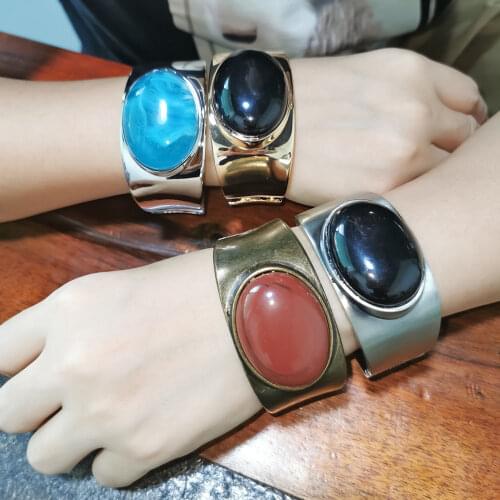 MANILAI Alloy Cuff Bracelets For Women Big Resin Bangles Bracelets Statement Jewelry Female Pulseiras Vintage