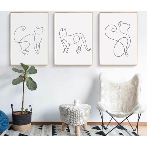 Minimalism Abstract Line Curve Cat Animal Canvas Art Painting Poster Picture Wall Living Room Bedroom Home Decoration Mural
