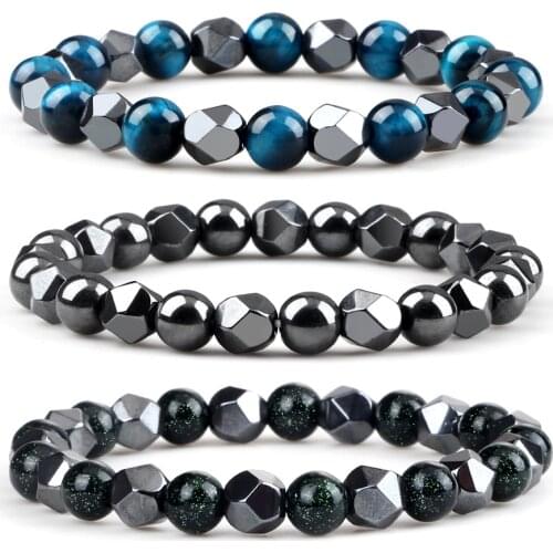 8MM Men Irregular Hematite Elastic Bracelet Charm Lava Tiger Eye Spacer Pulsera Women Yoga Healing Bangles Jewelry Gift Friend