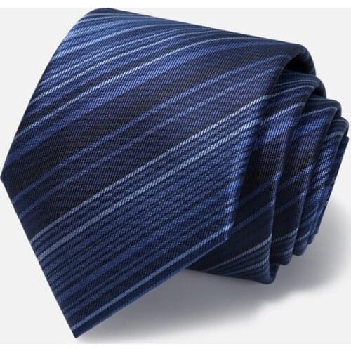 High Quality 2020 Designer New Fashion Dark Blue Gradient Striped 8cm Ties for Men Zipper Necktie Work Formal Suit with Gift Box