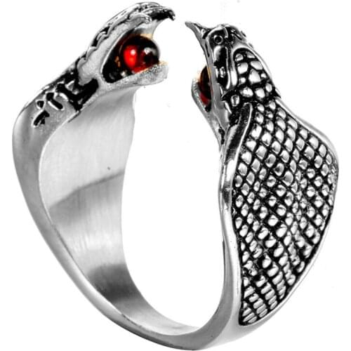 New Arrival Cool Street Style Animal Cobra Snake Party Stainless Steel Rings For Men Unisex Girl Jewelry Rock Hiphop Red Crystal