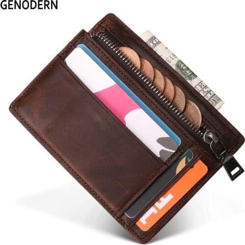 GENODERN New Slim Card Holder with Zipper Coin Pocket Small Wallet for Men Mini Purse for Male Functional Card Wallet