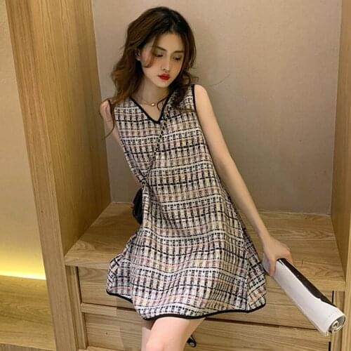 Sleeveless Dress Tea Dress French Style Small Incense Wind Dress 2021 Summer New Vintage A-Line Dress Beach Holiday Party Dress