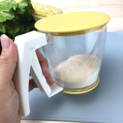 Hand-held Cup Flour Sifter Powder Mesh Sieve Plastic Flour Strainer Baking Supplies Tools with Lid