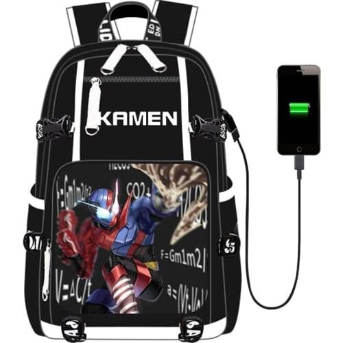 Anime Bag Cartoon Fashion Casual Masked Rider Rucksack USB Charging School Bags Travel bag for Teens Students Men Women 2019