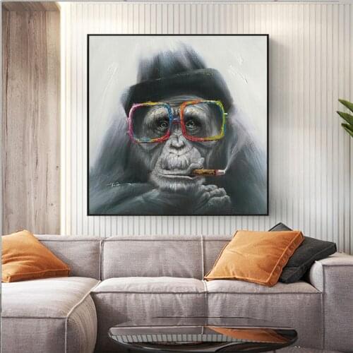 Nordic Monkey Gorilla Smoking Abstract Oil Painting Canvas Posters Prints Scandinavian Cuadros Wall Art Picture for Living Room
