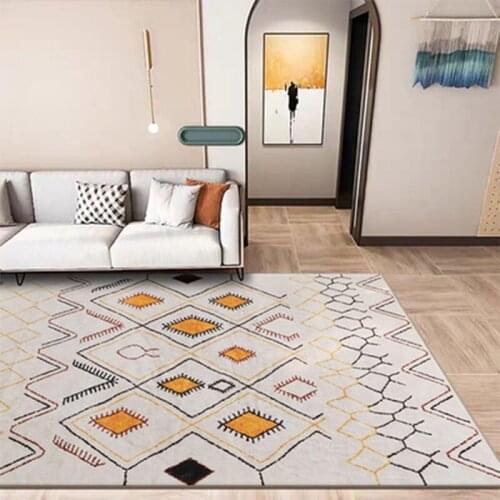 Nordic Yellow And White Geometric Pattern Rug And Carpet Modern Living Room Fluffy Rug Morocco Hallway Floor Mat For Children