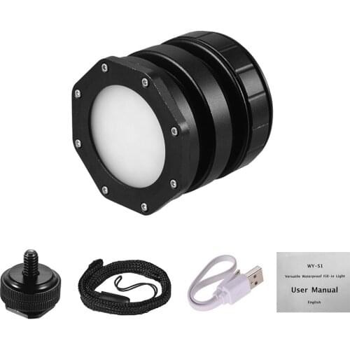 Dimmable Waterproof Dimmable Mini LED Video Light Diving Light Fill-in Lamp CRI 95+ 120° Wide Beam Angle for Diving Photography