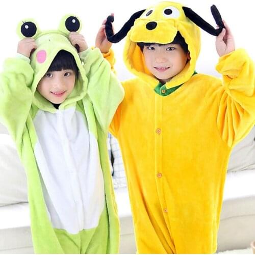Warm Kids Pajamas Animal Onsies Flannel Childrens Sleepwear Yellow Dog pajamas For Girls Boys Nightgown Cosplay