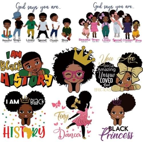 Black Children Iron On Transfer For Clothing DIY Washable Thermal Sticker On T-shirt Cute Boy&Girl On Kid Clothes Applique Patch