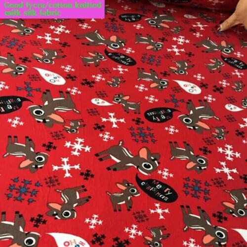 Good Lycra/ Cotton Knitted Fabric 4 Sides Stretch Milk Silk Knit Fabric Deer Snowflake Printed Cloth Sewing DIY Baby Underwear