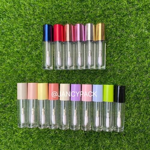5ml Colorful Thick Wall Clear Lipgloss Tube Big brush Cosmetic Pink White Lip Gloss Tube Short Fat Lipgloss Container Packaging