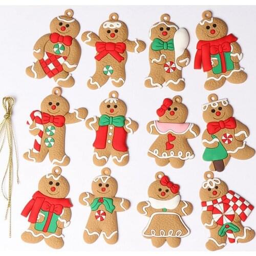 6/12Pcs Gingerbread Man Christmas Tree Ornaments Hanging Pendant Xmas PVC Men Living Room Decor Tools Festival Home Decoration