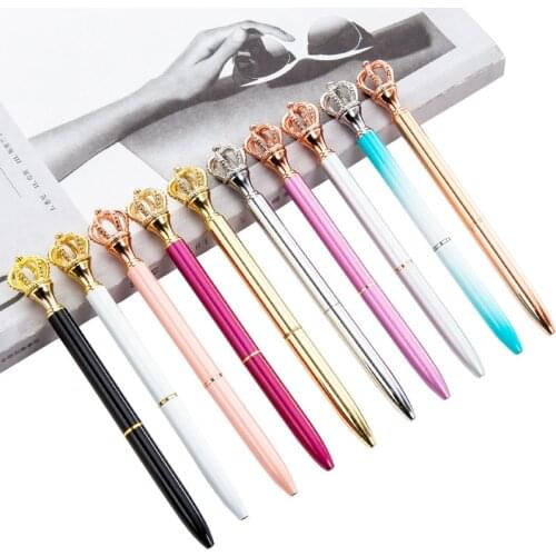 1pcs Kawaii Stationery Cute Cartoon Crown Ballpoint Pen Classic Fashion Metal Ballpen for Luxury Gift Escolar Papelaria