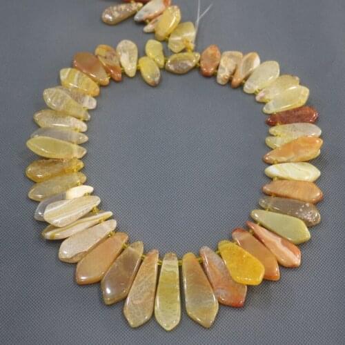 10x20-30mm 38pcs Yellow Gems Stone Point Pendant Beaded, Natural Druzy Faceted Stone Beads Gems Connector Pendant, 15.5inch DIY