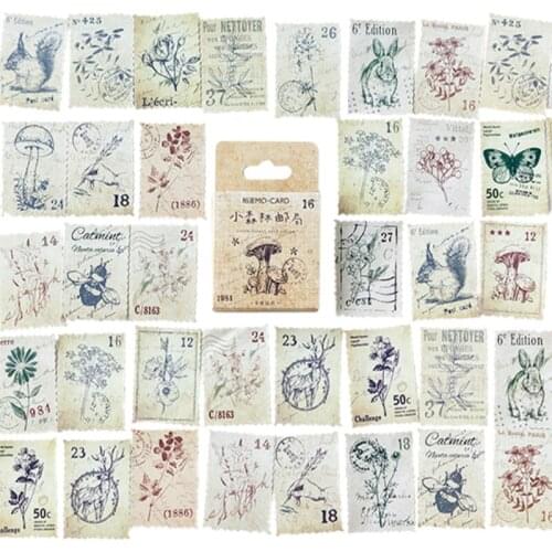 20packs/lot small forest post office Diary DIY retro stamps plant animals series Sticker Sealing label for Gifts for office
