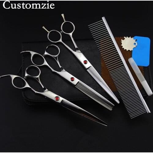 Customize japan 4 kit Pet dog 7 inch shears dog grooming hair scissors thinning cutting curved barber comb hairdressing scissors
