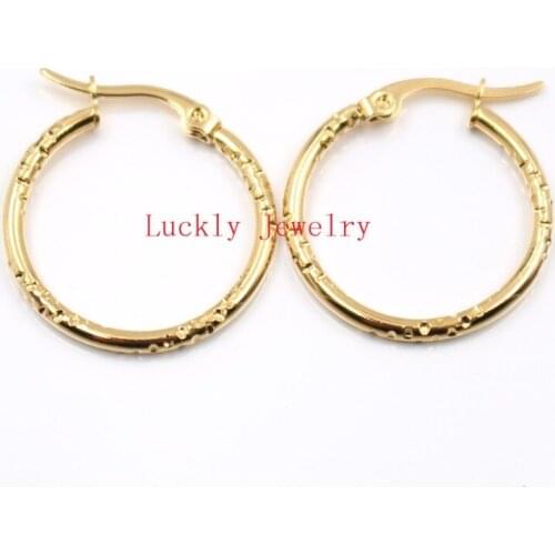 Best Price on sale 5pair lot Gold Stainless Steel Small 25mm Round shape Simple design Wire Hoop Earring Women Exquisite gifts