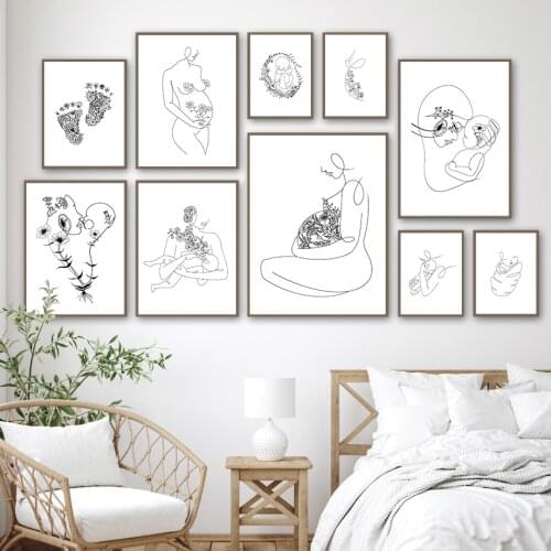 Abstract Family Mom Baby Line Wall Art Canvas Painting Nordic Posters And Prints Wall Pictures For Living Room Nursery Decor