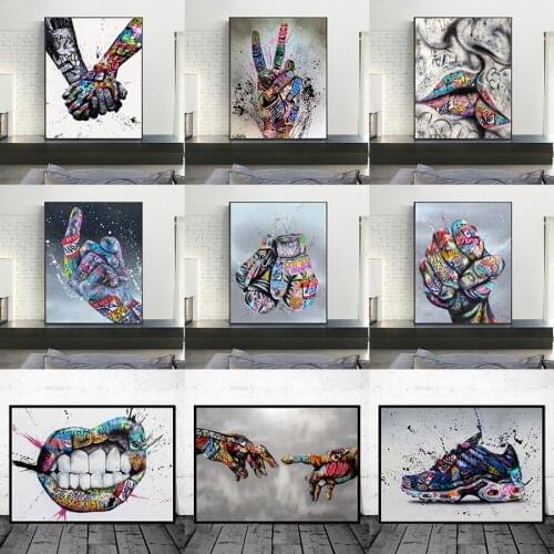 Street Graffiti Art Lovers Kiss Hand In Hand 5D Diamond Mosaic Diamond Painting DIY Full Diamond Embroidery Home Decor