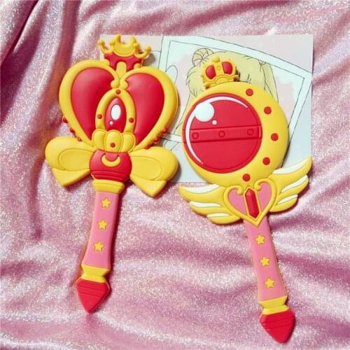 Anime Sailor Moon Cosplay Cute Cardcaptor Sakura Magic Wand Dreamlike Handle Mirror Kawai Cat Make Up Mirror for Girls Portable