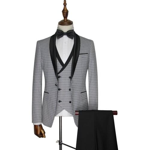 Free Shipping Hot Sale Smoking Suits Slim Fit Wedding Dress For Men Silver Color 3 Piece Set