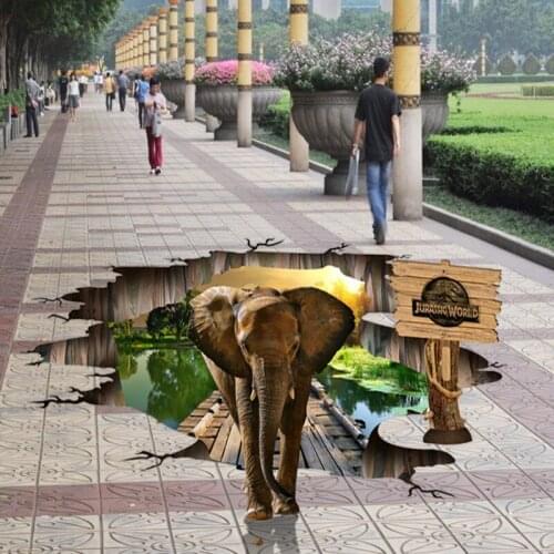 Free Shipping Elephant Wood Bridge Stream 3D flooring wallpaper waterproof PVC shopping mall floor wallpaper mural