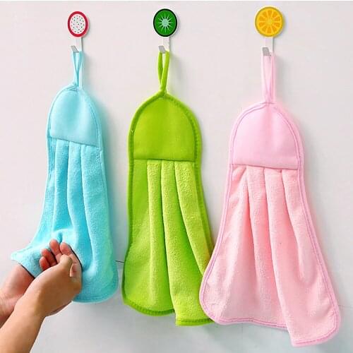 Eco-friendly Dishcloths Candy Colors Soft Coral Velvet No Lint Can Be Hung Water Absorption Hanging Hand Towels Kitchen Cloth