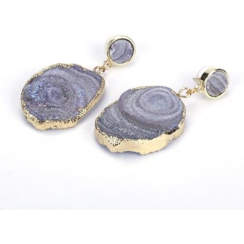 Hot Sale Natural Druzy Stone Hook Earring Crystal Dangle Earrings Gem Stone Quartz Women Earrings Wedding Party Gift