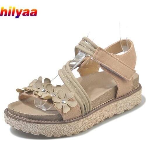 HILYAA Women Sandals Outdoor Flat Buckle Strap PU Female Fashion Flowers Sandalias Mujer Ladies Casual Comfort Woman Sandals